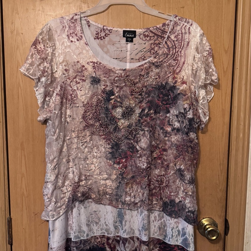 Erika Women's Floral Lace Blouse - Cream and Purple